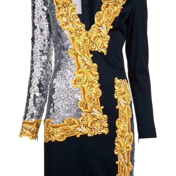 Long Sleeve Sequined Mirror Frame Cocktail Dress - Picture 7 of 15